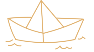 Stylised folded paper boat floating on water
